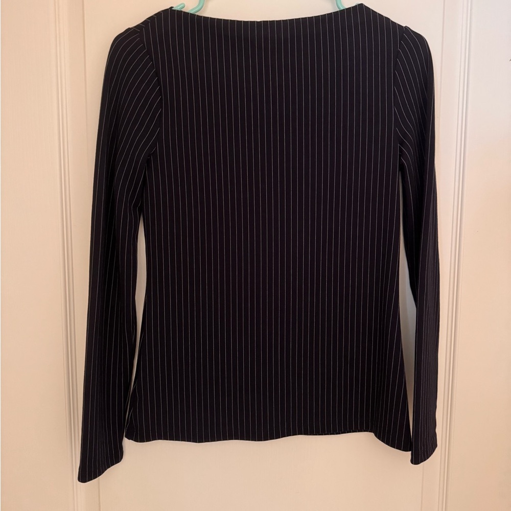 Ann Taylor Navy Pin Stripe Long Sleeve Top
